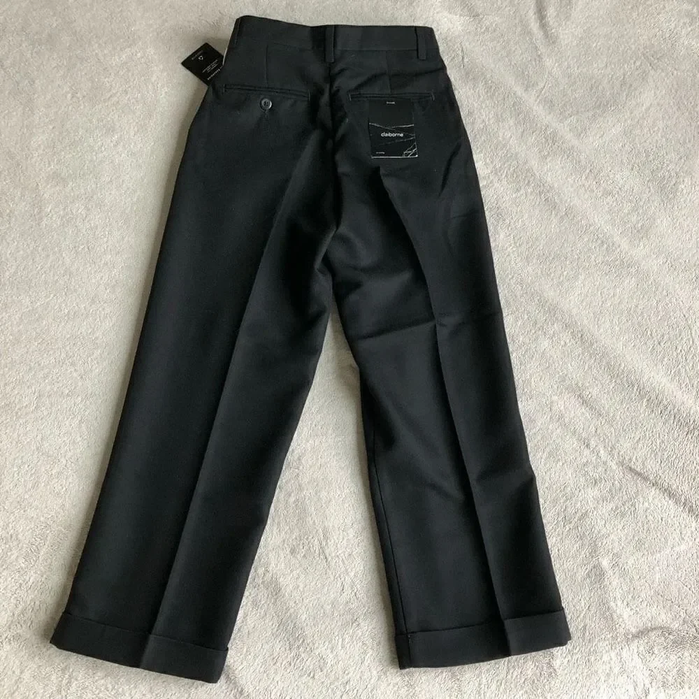 Claiborne Boys Gabardine Pleated Black Dress Pants